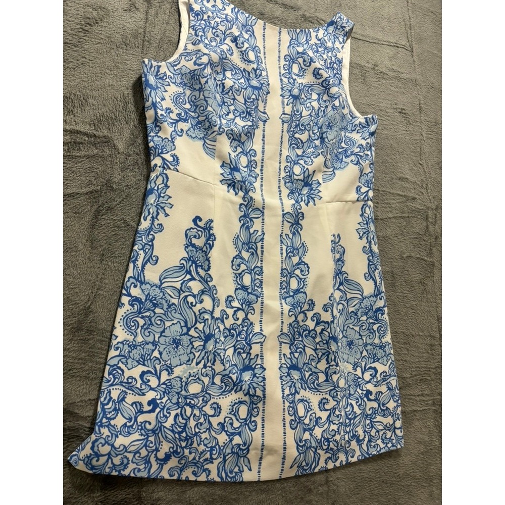 Lilly Pulitzer Dress Womens 12 Blue White Floral Sleeveless A Line Preppy - Picture 3 of 13